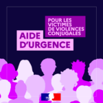 Illustration en magenta et noir avec plusieurs profils de femmes en lien avec l'aide d'urgence pour les victimes de violences conjugales